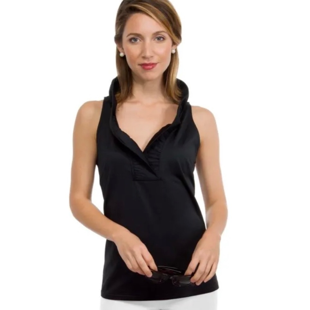 NWT! Gretchen Scott Black Ruffle Sleeveless Top